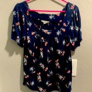 Blue floral knit top with square neck